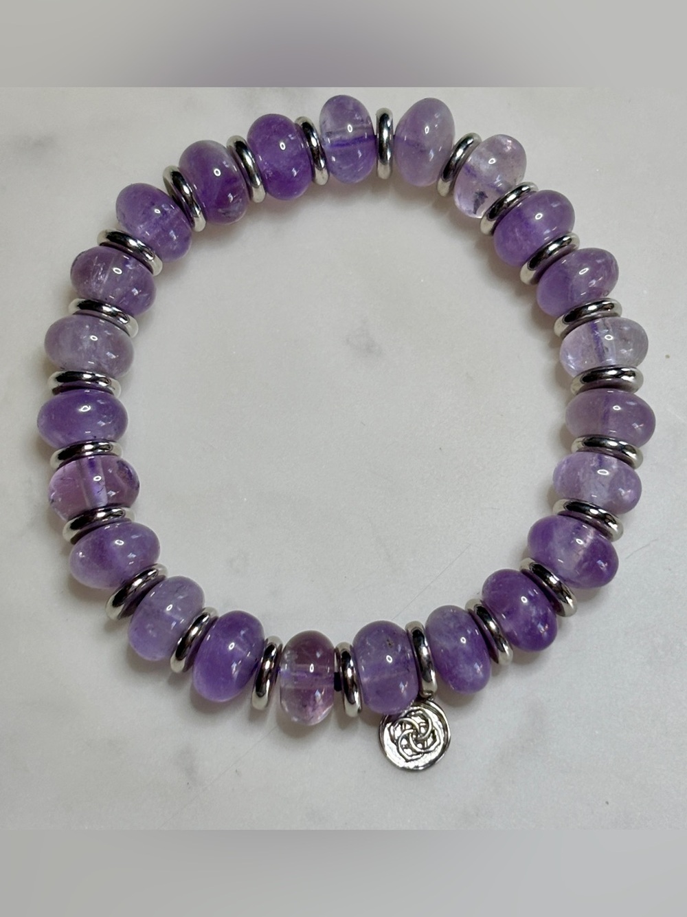 Kendra Scott Rebecca Amethyst Bead Stretch Bracelet with Silver Accents